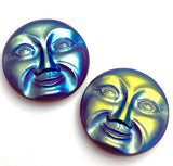 Mysterious Moon Blues/Golden Olive/Purple Rainbow 1-1/4" Metal-Look Shimmer, Czech Iridescent Glass Button  #CZ-017