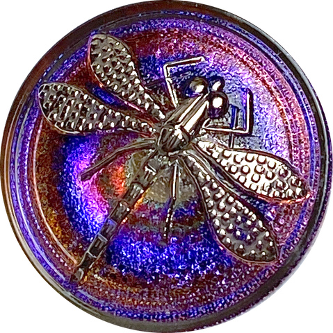 Purples/Blues/Magentas Dragonfly Czech Iridescent Glass Button, 22mm  7/8" #CZ 155