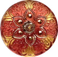 Running Low, Red Plum / Gold Arabian Starflower Czech Glass Button 18mm / 3/4"  # CZ-133-B