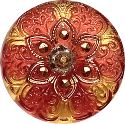 Red Plum / Gold Arabian Starflower Czech Glass Button 18mm / 3/4"  # CZ-133-B