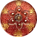 Red Plum / Gold Arabian Starflower Czech Glass Button 18mm / 3/4"  # CZ-133-B