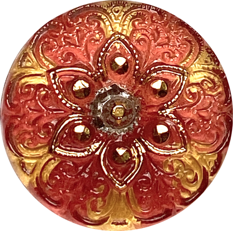 Red Plum / Gold Arabian Starflower Czech Glass Button 18mm / 3/4"  # CZ-133-B