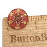 Red Plum / Gold Arabian Starflower Czech Glass Button 18mm / 3/4"  # CZ-133-B
