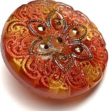 Red Plum / Gold Arabian Starflower Czech Glass Button 18mm / 3/4"  # CZ-133-B