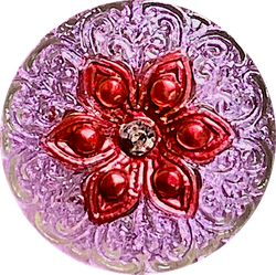 Red/Mauve/Silver Arabian Starflower Iridescent Czech Glass 18mm Button 3/4" #CZ-185