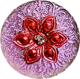 Red/Mauve/Silver Arabian Starflower Iridescent Czech Glass 18mm Button 3/4" #CZ-185