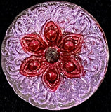 Red/Mauve/Silver Arabian Starflower Iridescent Czech Glass 18mm Button 3/4" #CZ-185