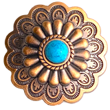 Re-Stocked,  1-1/2" Tucson Daisy, Copper / 'Turquoise' Screw Back Concho 1.5"  #SWH-128