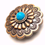 Re-Stocked,  1-1/2" Tucson Daisy, Copper / 'Turquoise' Screw Back Concho 1.5"  #SWH-128
