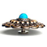 Re-Stocked,  1-1/2" Tucson Daisy, Copper / 'Turquoise' Screw Back Concho 1.5"  #SWH-128