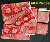 SIX PIECES 13.5" x 42", Full Red-White Shibori, Various Designs, Vintage Kimono Silk from Japan,  #120