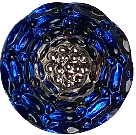 Indigo / Silver Small Infinity Flower Czech Glass Button 14mm  9/16"  # CZ-290