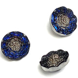 Indigo / Silver Small Infinity Flower Czech Glass Button 14mm  9/16"  # CZ-290