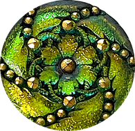 Re-Stocked Highly Iridescent Large Green to Orange Czech Glass Button Hurricane 1-3/16"  #CZ-027