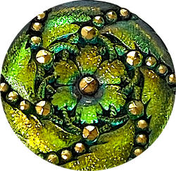 Re-Stocked Highly Iridescent Large Green to Orange Czech Glass Button Hurricane 1-3/16"  #CZ-027