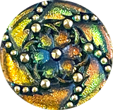 Re-Stocked Highly Iridescent Large Green to Orange Czech Glass Button Hurricane 1-3/16"  #CZ-027