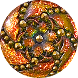 Re-Stocked Highly Iridescent Large Green to Orange Czech Glass Button Hurricane 1-3/16"  #CZ-027