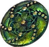 Re-Stocked Highly Iridescent Large Green to Orange Czech Glass Button Hurricane 1-3/16"  #CZ-027