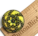 Re-Stocked Highly Iridescent Large Green to Orange Czech Glass Button Hurricane 1-3/16"  #CZ-027