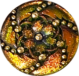 Re-Stocked Highly Iridescent Large Green to Orange Czech Glass Button Hurricane 1-3/16"  #CZ-027