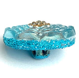 Turquoise + Gold Infinity Flower Czech Glass Button 13mm  9/16"  # CZ-292