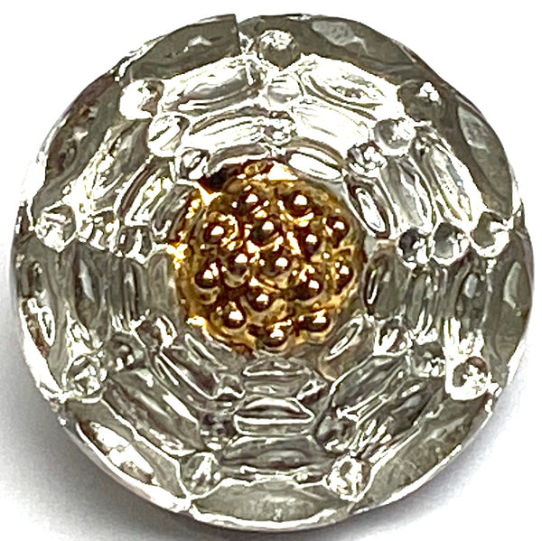 Silver and Gold, Small Infinity Flower Czech Glass Button 14mm / 9/16"  # CZ-294