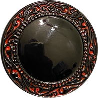 Black with Red Paisleys Border Large Czech Glass Button 27mm 1-1/16"  #CZ-214