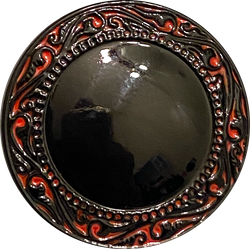 Black with Red Paisleys Border Large Czech Glass Button 27mm 1-1/16"  #CZ-214