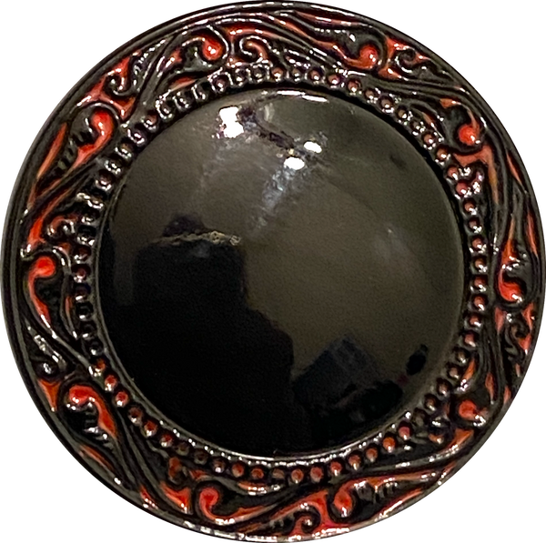 Black with Red Paisleys Border Large Czech Glass Button 27mm 1-1/16"  #CZ-214