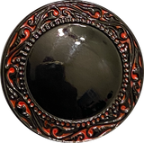 Black with Red Paisleys Border Large Czech Glass Button 27mm 1-1/16"  #CZ-214