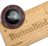 Black with Red Paisleys Border Large Czech Glass Button 27mm 1-1/16"  #CZ-214