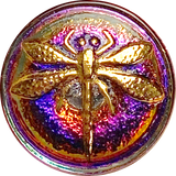 Sunset Dragonfly - Oranges / Purples Czech Iridescent Glass Button, 18mm  11/16" #CZ-083