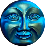 Mysterious Moon Blues/Golden Olive/Purple Rainbow 1-1/4" Metal-Look Shimmer, Czech Iridescent Glass Button  #CZ-017