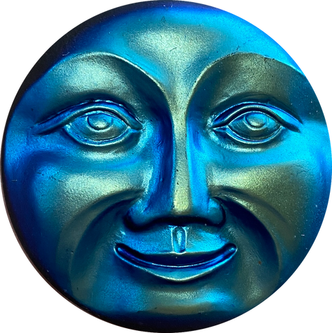 Mysterious Moon Blues/Golden Olive/Purple Rainbow 1-1/4" Metal-Look Shimmer, Czech Iridescent Glass Button  #CZ-017