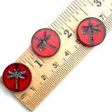 Red Dragonfly Czech Glass 11/16" 17mm Round Beads PACK OF 3,   # L-362