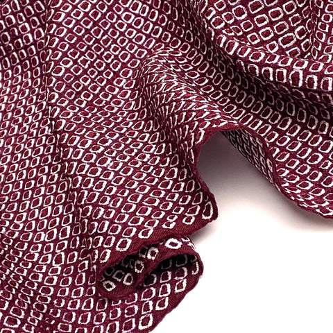 Burgundy All-Shibori Vintage Kimono Silk from Japan, 14" x 41" Piece, #ZP-34