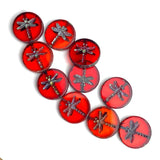 Red Dragonfly Czech Glass 11/16" 17mm Round Beads PACK OF 3,   # L-362
