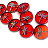 Red Dragonfly Czech Glass 11/16" 17mm Round Beads PACK OF 3,   # L-362