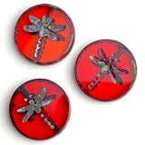 Red Dragonfly Czech Glass 11/16" 17mm Round Beads PACK OF 3,   # L-362