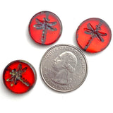 Red Dragonfly Czech Glass 11/16" 17mm Round Beads PACK OF 3,   # L-362