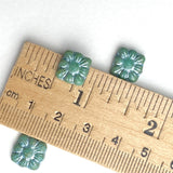 Re-Stocked, TEN Turquoise-Blue-Green + Silver Flower Square Beads, Czech Glass 3/8" 9mm # L-246