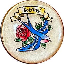 Running Low, Blue Bird / Red Rose / Love. Clear Shine Domed Shank Back Button 1"  # SK-A26