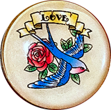 Running Low, Blue Bird / Red Rose / Love. Clear Shine Domed Shank Back Button 1"  # SK-A26