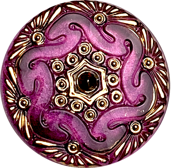 Re-Stocked, Soft Purple Czech Lacy Glass Button 1-1/8", Susan Clarke, Handpainted  #SC-1519M