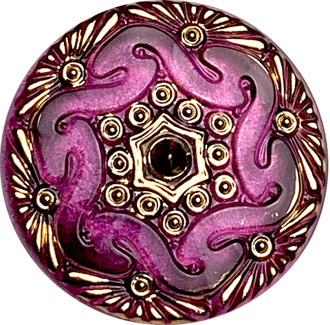 Re-Stocked, Soft Purple Czech Lacy Glass Button 1-1/8", Susan Clarke, Handpainted  #SC-1519M