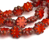 Red Daisy Beads, Czech Glass 9mm / 3/8" Strand of 25 BEADS #CZ-254