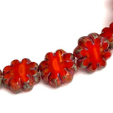 Red Daisy Beads, Czech Glass 9mm / 3/8" Strand of 25 BEADS #CZ-254