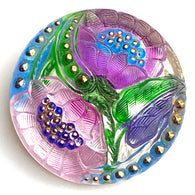 Running Low, Shimmering Lotus Flower Czech/California Glass Button by Susan Clarke, Lavender 1-1/16"  #SC-256-C