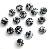 SALE, Black/White Recycled Glass, Little Zebra Lumpies, Beads from Africa, 12-14mm, Pack of FOUR #L269