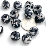 SALE, Black/White Recycled Glass, Little Zebra Lumpies, Beads from Africa, 12-14mm, Pack of FOUR #L269